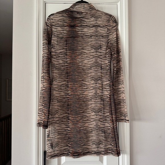 Topshop Sheer Tiger Print Mesh Mini Dress Long Sleeve Bodycon Size US 12 - Picture 4 of 5